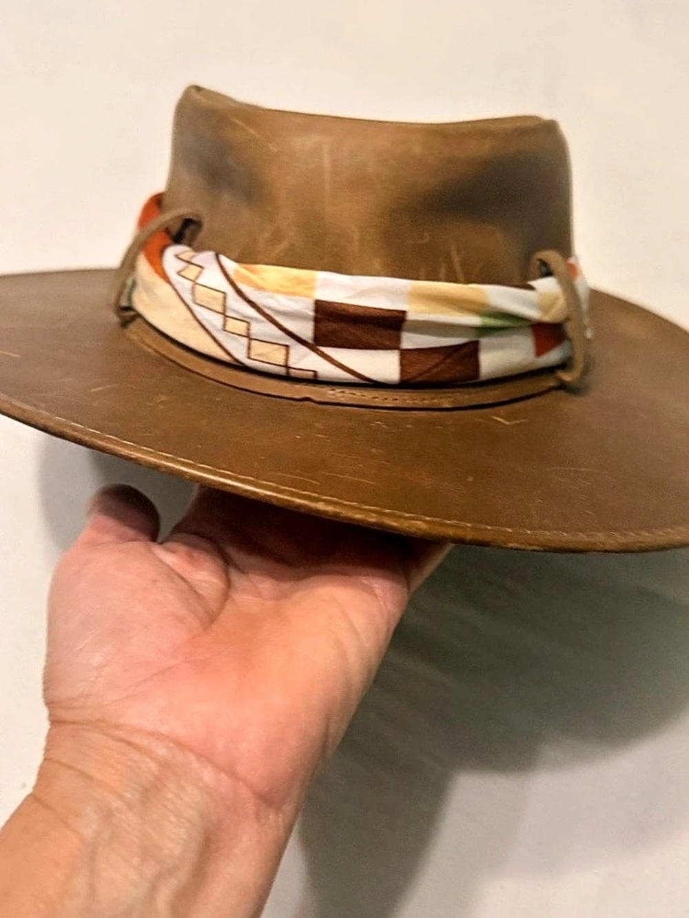 Scala Brown Geometric Sun Hat Size 57-58 cm original Chilean leather